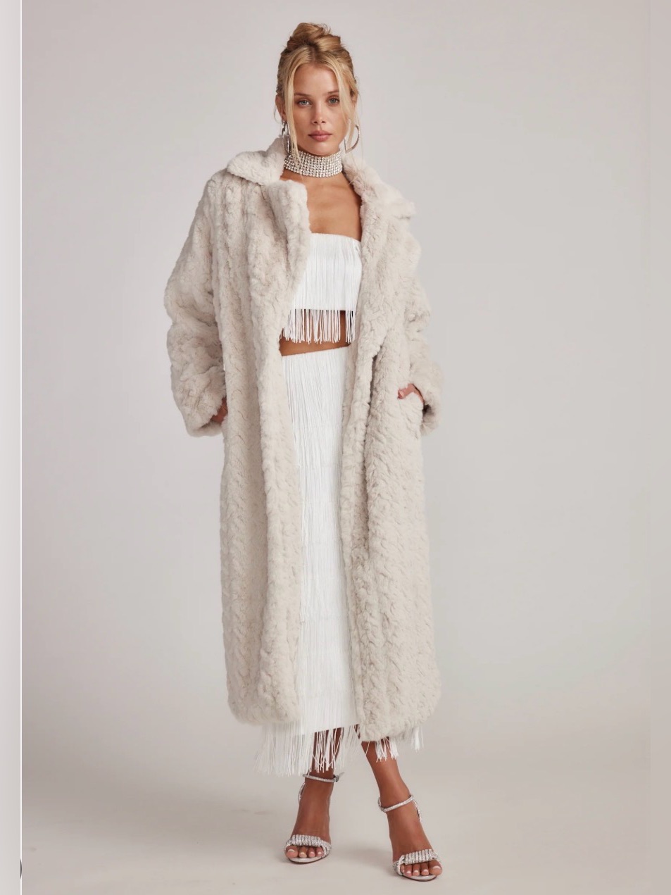 12th Tribe Sasha Cream Faux Fur Long Coat